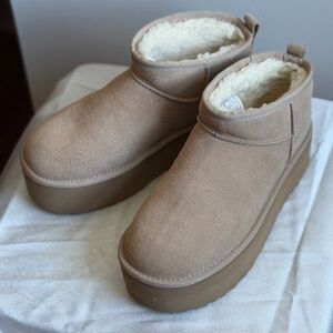 Ugg Classic Ultra Mini Platform Suede Booties, Sand